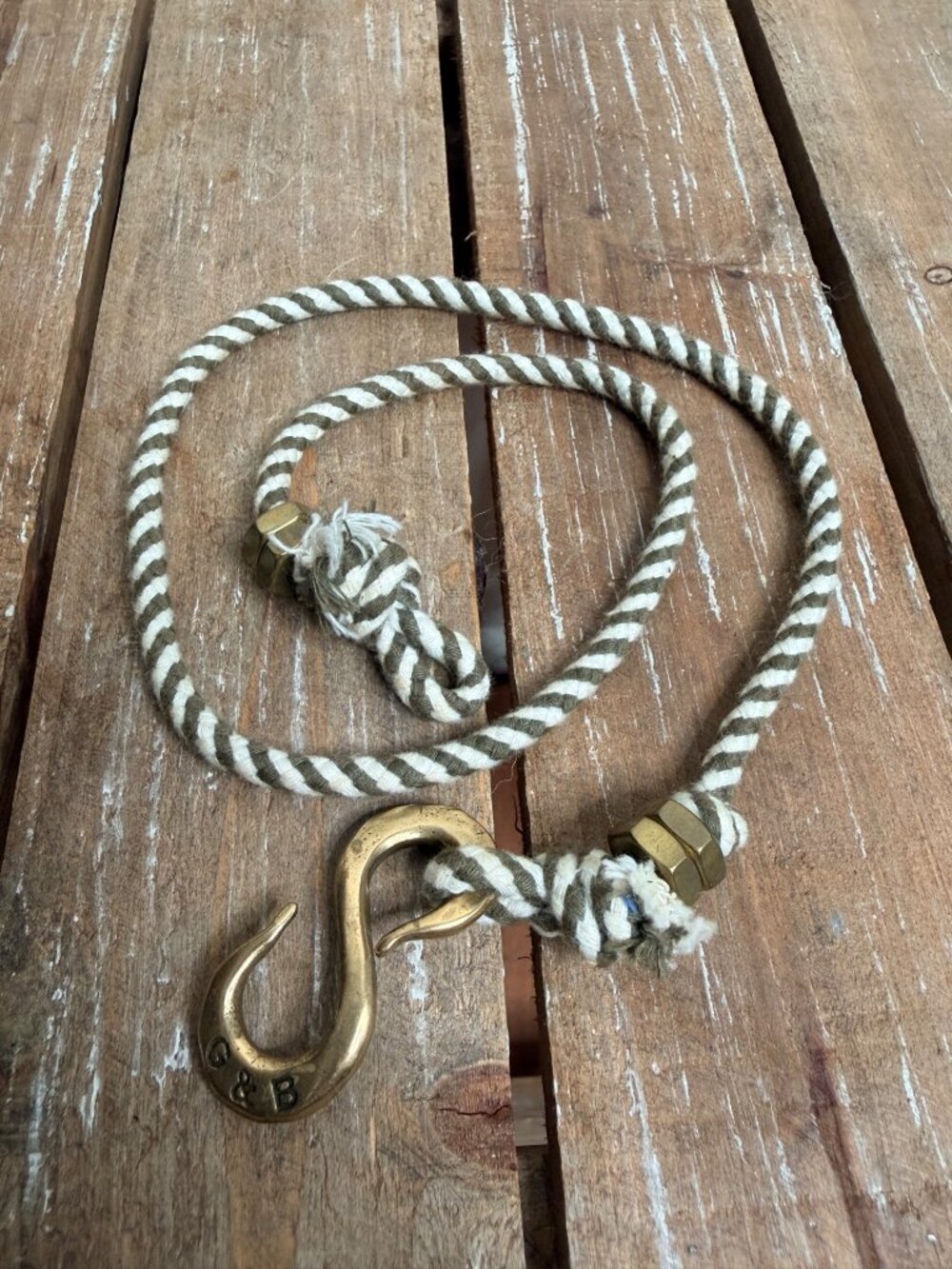 Giles & Brother G&B S-Hook Twisted Stripe Rope Wrap Bracelet Olive White Brass